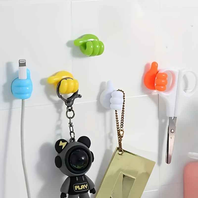 10 Thumb Shaped Hooks - Non Drilling Adhesive Hooks for Home, Kitchen, and Bedroom, Made of Plastic Material, Suitable for Charging Cables, Tables, and Drawers, Home Storage Organizer, Utility Hooks