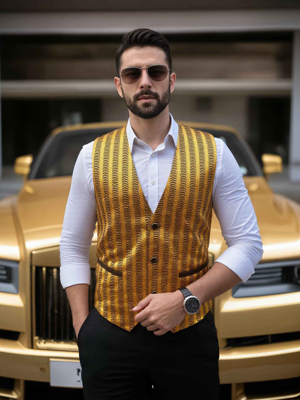 Men's Stage Performance Vest with Small Sequins, Photo Studio Host Singer Emcee Vest for Nightclubs and Bars, Magician Vest