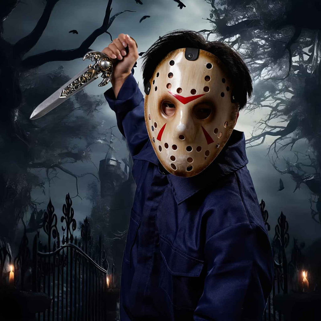 Hockey Butcher Horror Split Face Mask - Scarred Battle Damage, Halloween Celebration Exclusive | Undead Killer Cosplay | Terrifying Joyful Split Aesthetics