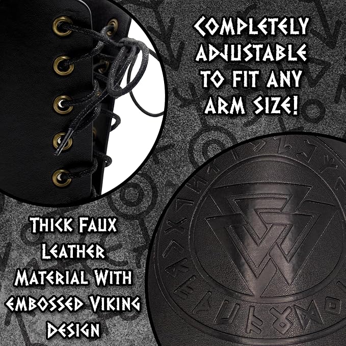 Adult Faux Leather Cuff Bracelet Embossed Black Viking Arm Guards Costume Accessories by HalloweenStore.com