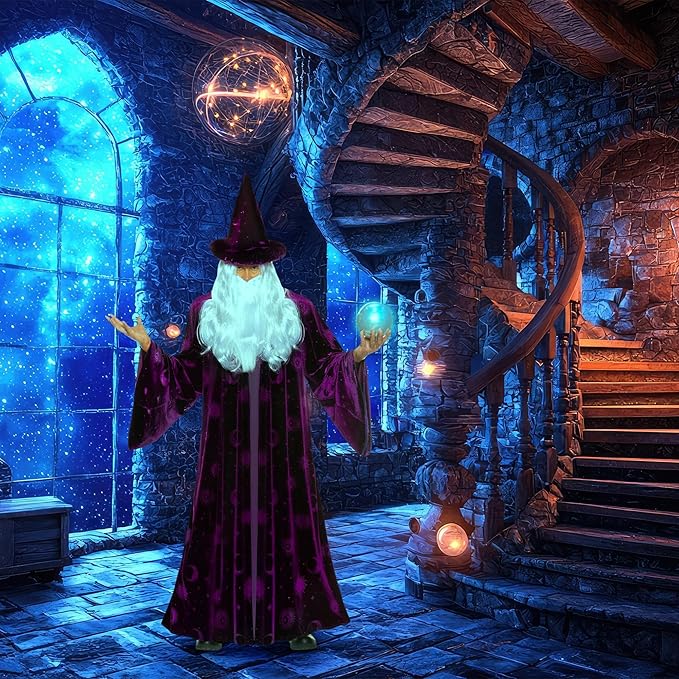 Purple Wizard Midnight Mystic Fantasy Magic Sorcerer Men's Costume by HalloweenStore.com