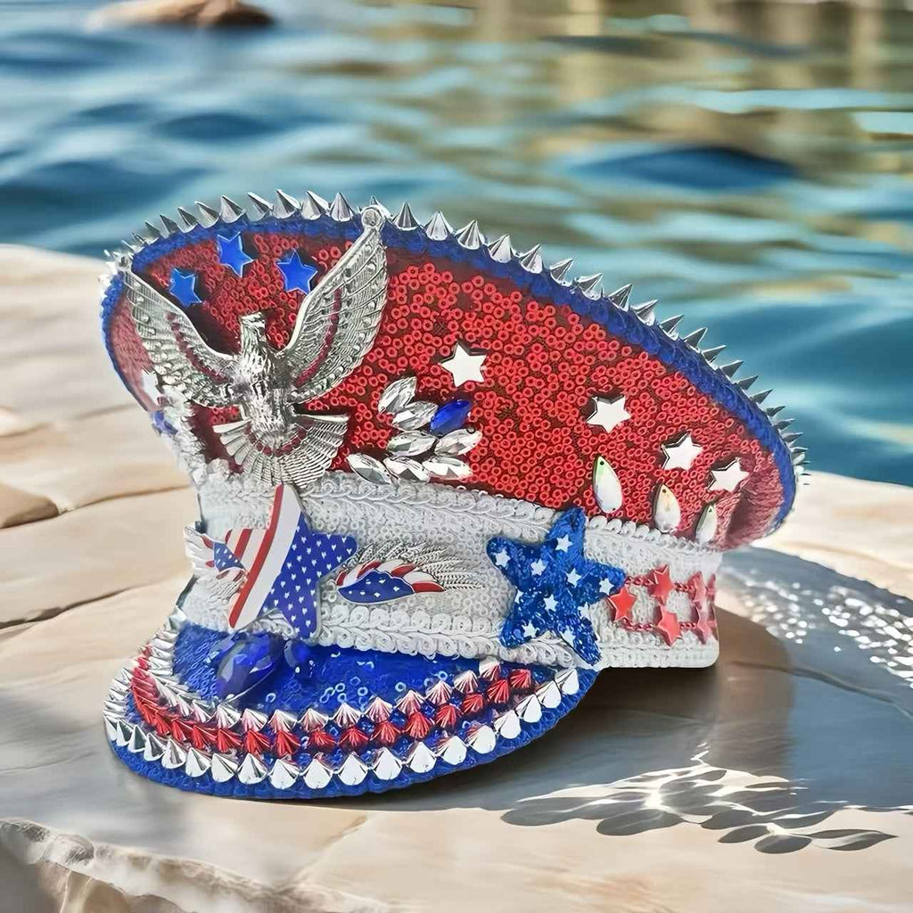 Steampunk Rhinestone Captain Hat for Men & Women - Adjustable Sparkling Costume Headwear with Rhinestone, Suitable for Carnival, Mardi Gras, Rave, Burning for Man, Cosplay & Music Festivals - Adult Party Hats for Themed Events