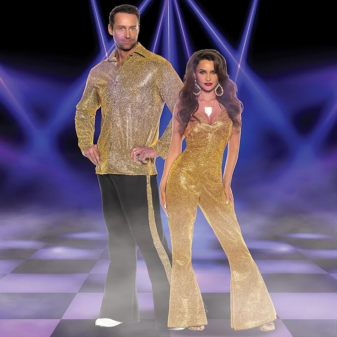 Sexy Shining Star 70's 80's Gold Disco Diva Jumpsuit Women's Costume by HalloweenStore.com