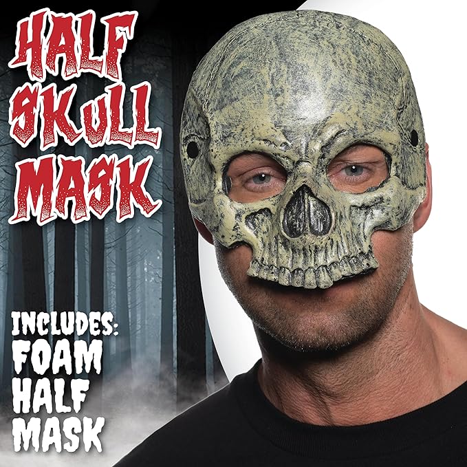 Adult Foam Half Skull Costume Mask by HalloweenStore.com