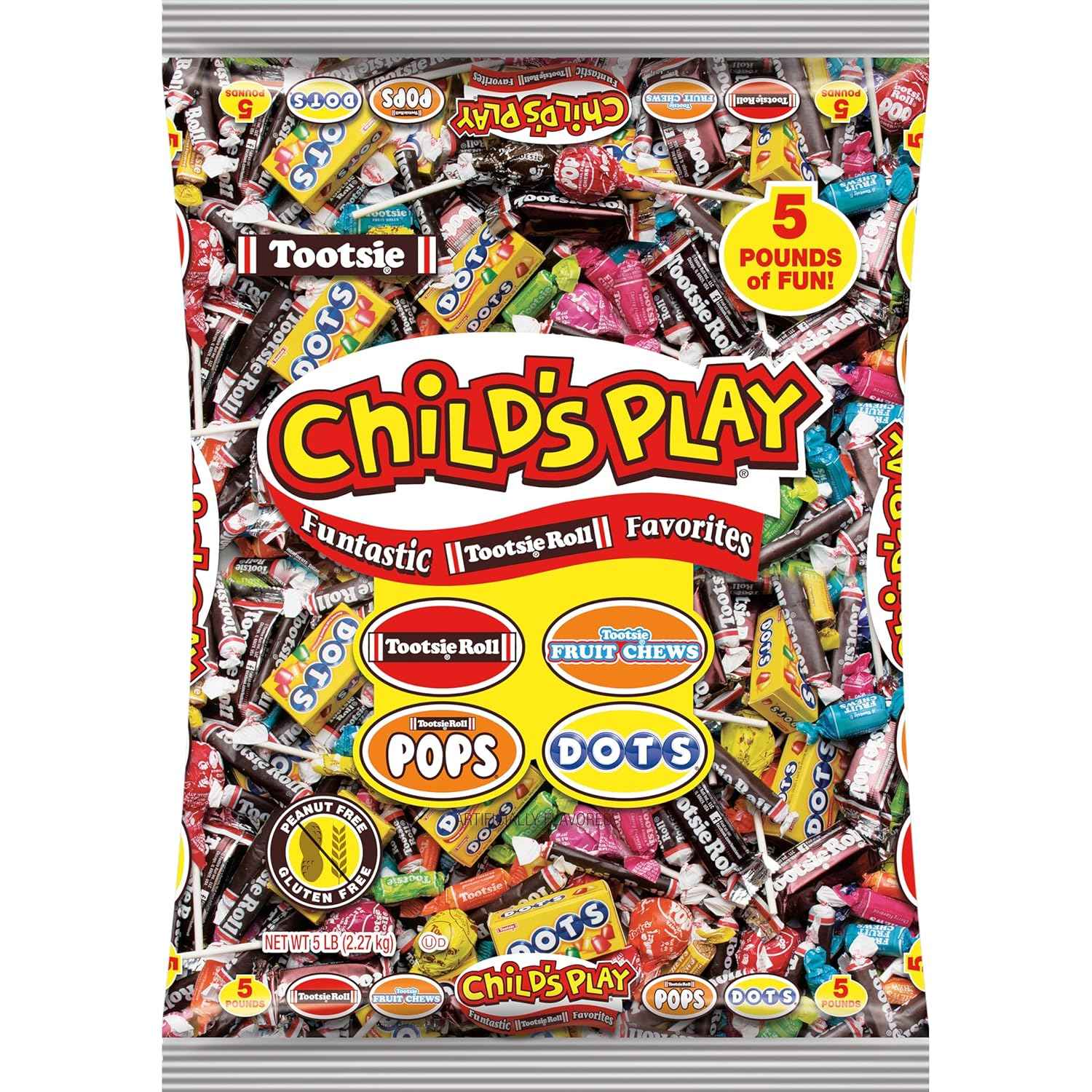 Tootsie Roll Childs Play Candy Favorites - Made in USA - 5 Pounds of Individually Wrapped Party Candy - Funtastic Variety Mix Bag - Peanut Free, Gluten Free (5 Pounds)