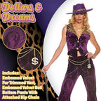 Sexy Velvet Pimp 70's Retro Disco Women Purple Dollars & Dreams Costume by HalloweenStore.com