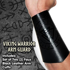 Adult Faux Leather Cuff Bracelet Embossed Black Viking Arm Guards Costume Accessories by HalloweenStore.com