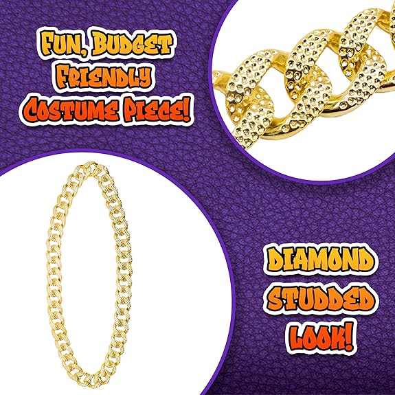 Adult Chain Pimp Cuban Link Gold Hip Hop Costume Necklace by HalloweenStore.com