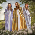 Gold Metallic Full Length Hooded Cape Wizard Gold Robe With Hood Costume by HalloweenStore.com