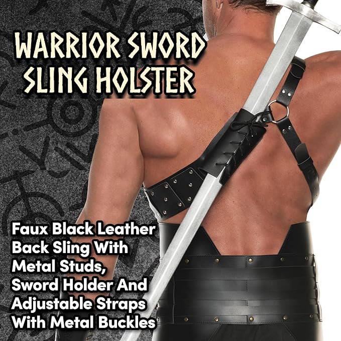 Celtic Sword Back Sling Faux Leather Holster Viking Knight Medieval Costume Accessory by HalloweenStore.com