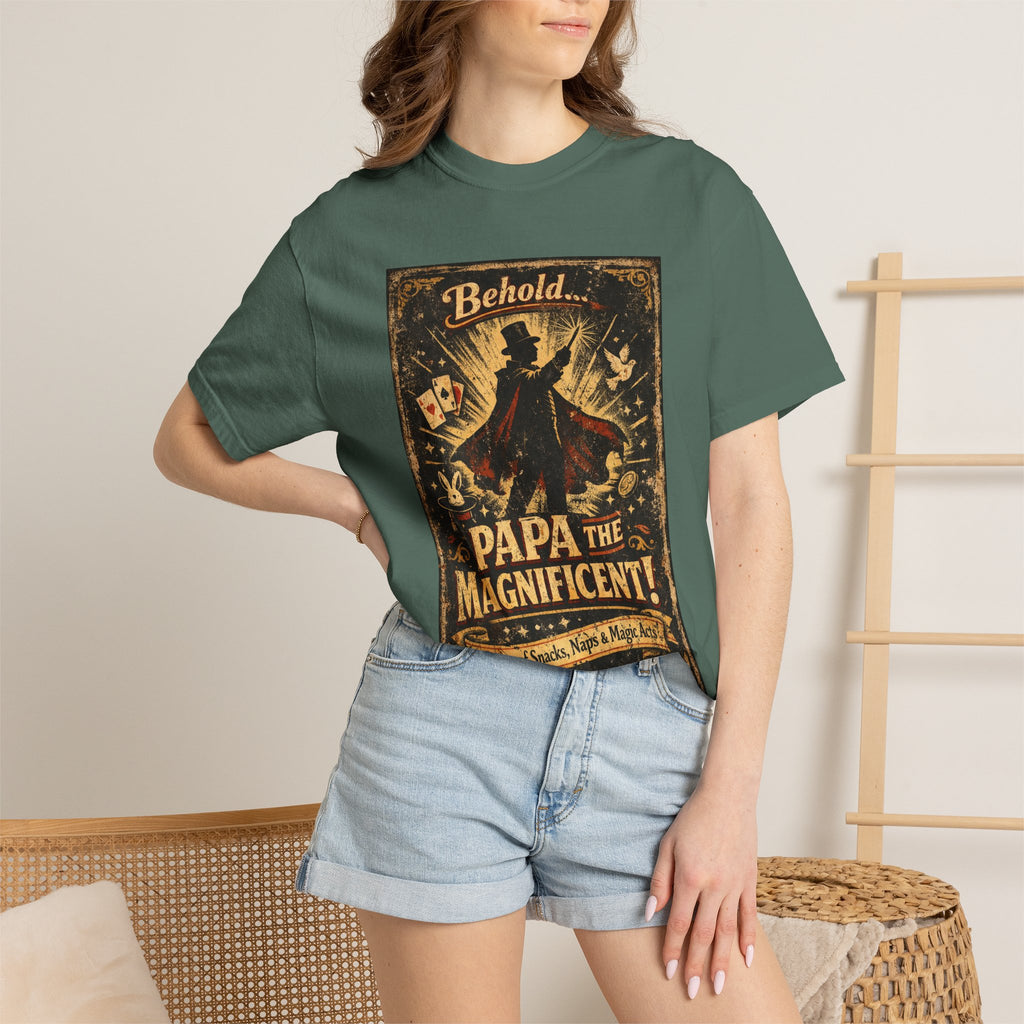 Papa the Magnificent T-Shirt — Vintage Magician Poster Tee for Dads