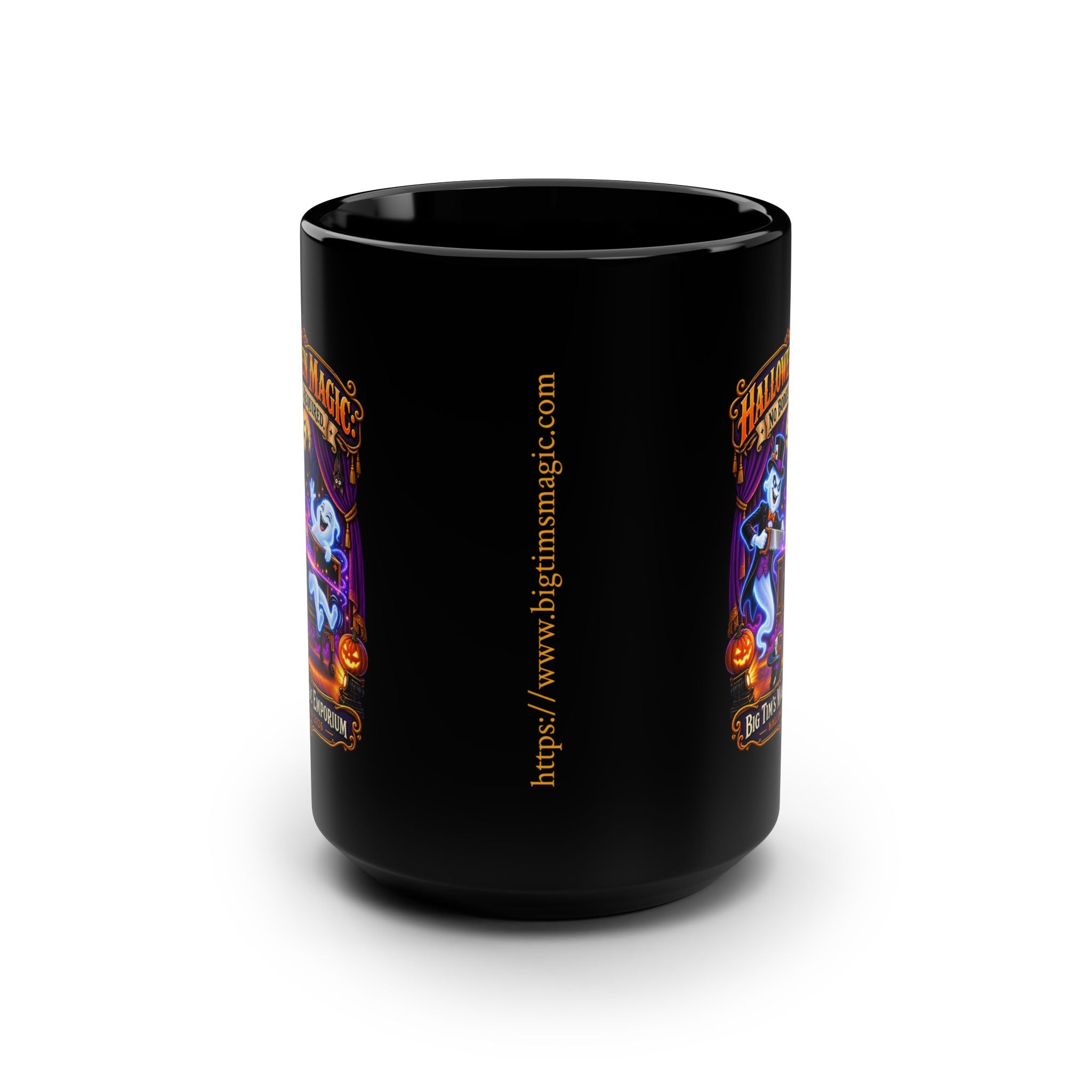 15oz Black Mug — 'Halloween Magic - No Bodies Required" Coffee Cup by Printify