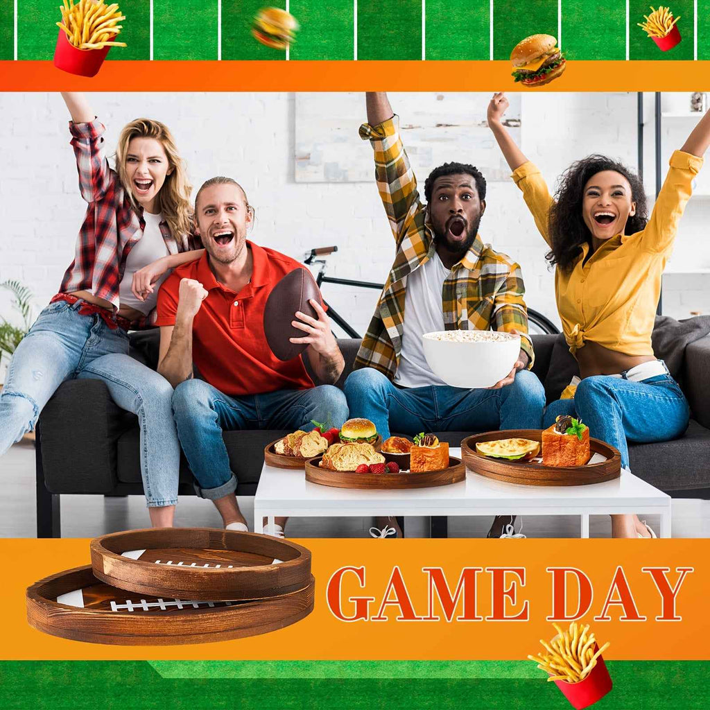 Set of 3 Wooden Football-Shaped Serving Trays for Soccer Fans - Perfect for Game Day Parties!