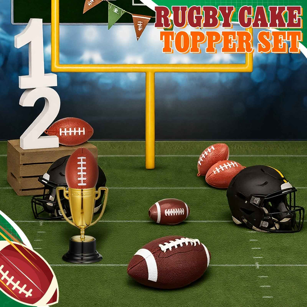 Celebrate in Style: 8-Piece Football Cake Toppers Set with Balls, Trophies, and Birthday Sign for Sports-Themed Parties