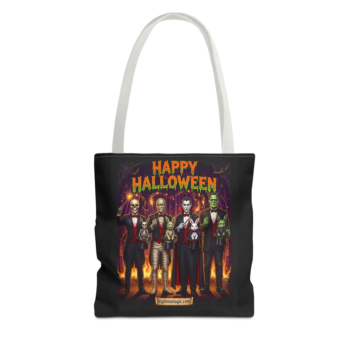 Happy Halloween Monster Tote Bag — Vintage Horror Characters Trick-or-Treat Tote by Printify