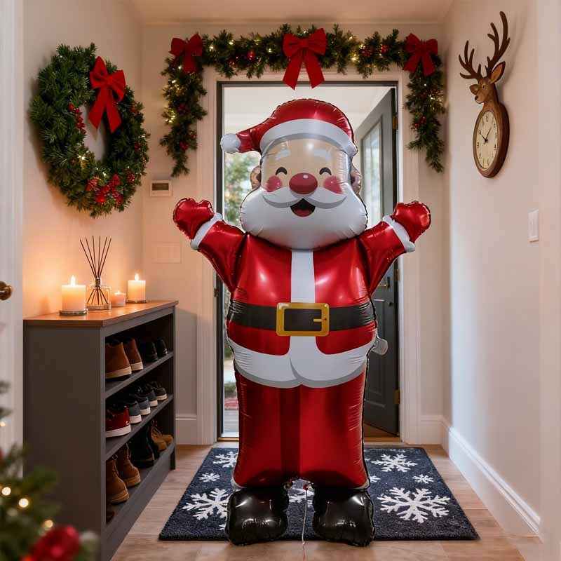 70-Inch Standing Santa Claus Foil Balloon - Festive Christmas Decor for Indoor Holiday Atmosphere
