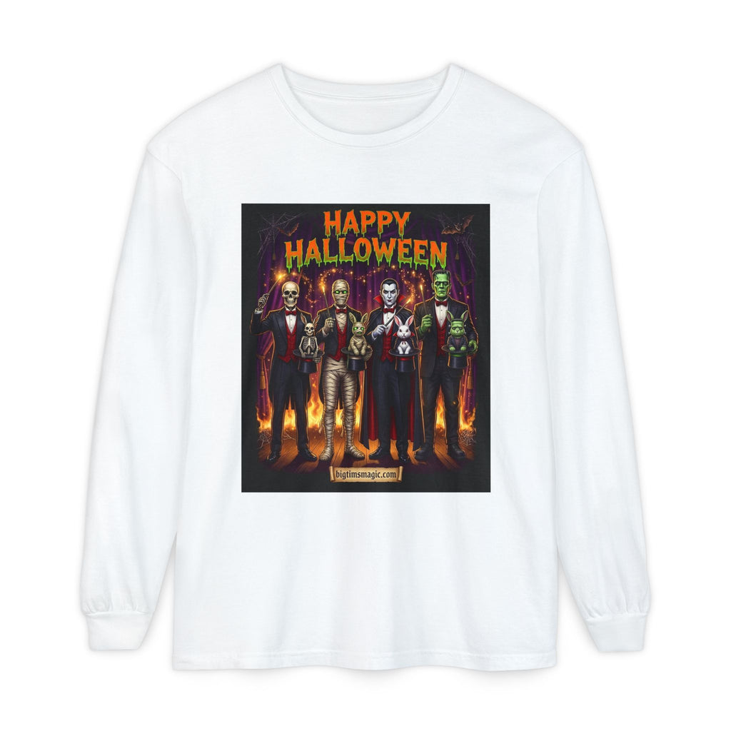 Halloween Monsters Long Sleeve T-Shirt — "Happy Halloween" Graphic by Printify