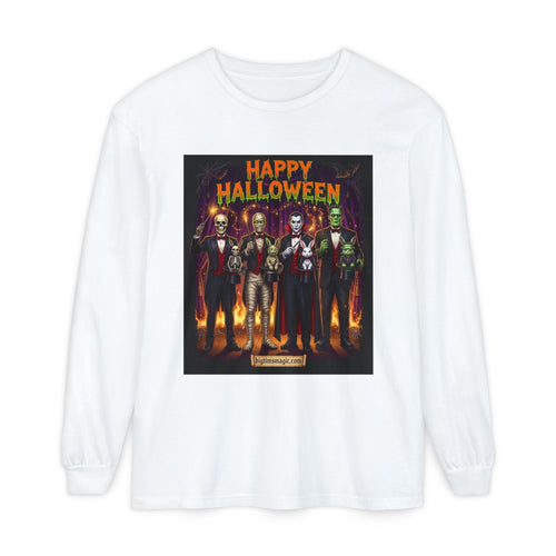 Halloween Monsters Long Sleeve T-Shirt — "Happy Halloween" Graphic by Printify