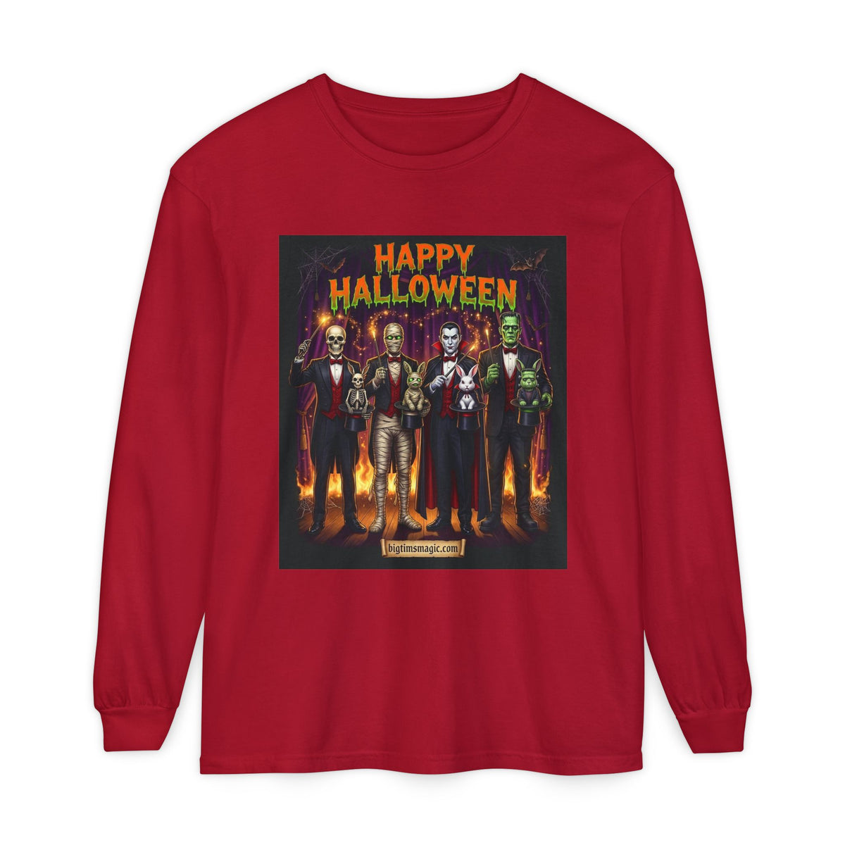 Halloween Monsters Long Sleeve T-Shirt — "Happy Halloween" Graphic by Printify