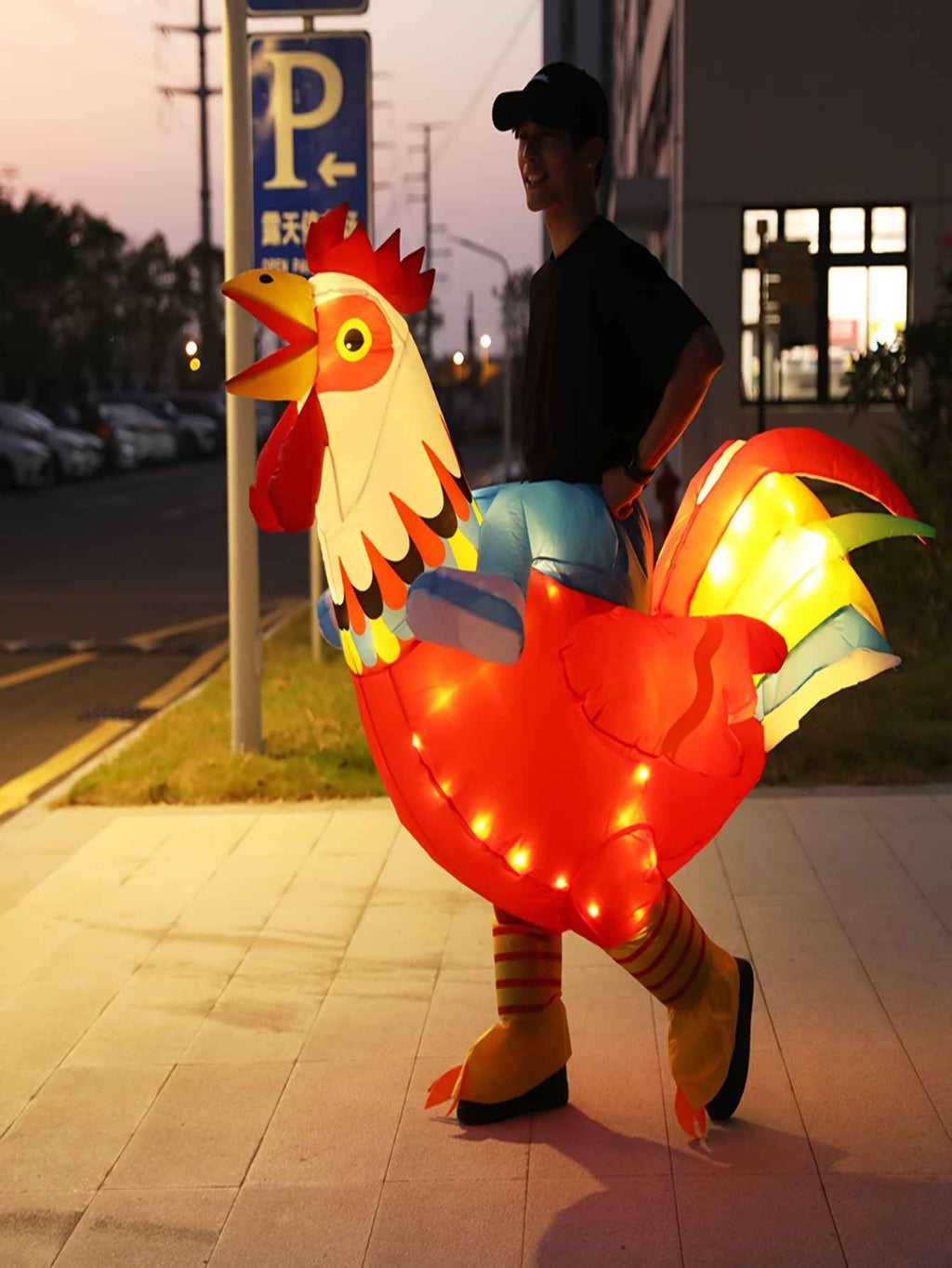 Halloween Carnival Easter Inflatable Rooster Costume for Adults, Holiday Party Outfit (Inflatable Costume, No Size Measurement Required)