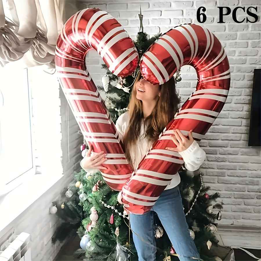 Christmas Giant Candy Cane Balloons, 2/6/12pcs, Christmas Decoration Balloons, Christmas Ornament Gifts, Seasonal Photo Props for Holiday Celebrations