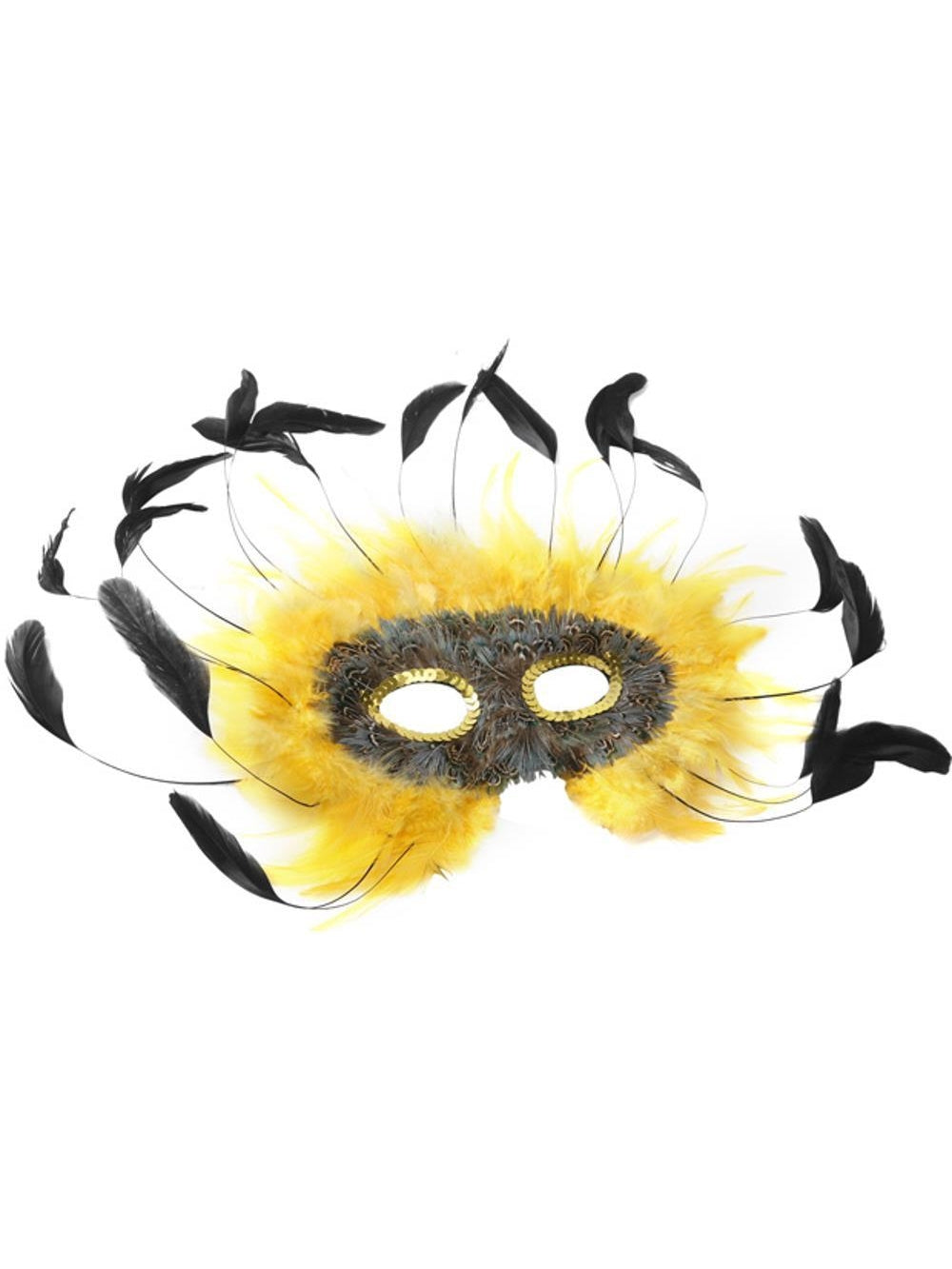 Adult Yellow & Black Feather Eye Mask by Masquerade