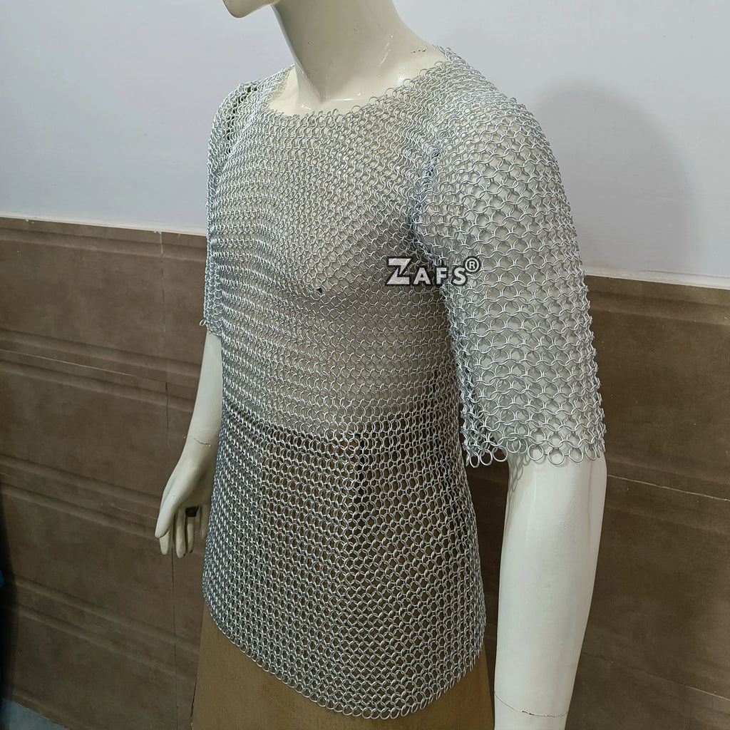 Authentic European Medieval Chainmail Shirt Handcrafted Aluminum Butted 10mm Ring Armor for Cosplay Reenactments Collectible