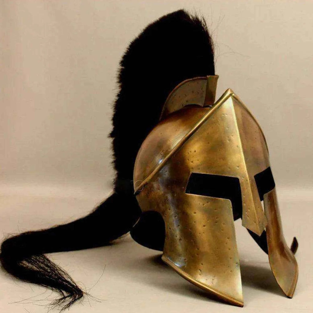 Medieval Spartan Helmet with Black Plume King Leonidas Spartan Armour Warrior Costume Headwear Armor Authentic Collectible
