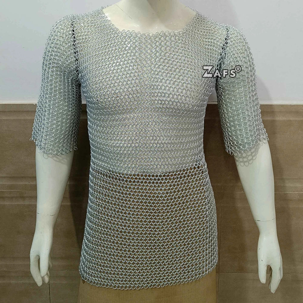 Authentic European Medieval Chainmail Shirt Handcrafted Aluminum Butted 10mm Ring Armor for Cosplay Reenactments Collectible