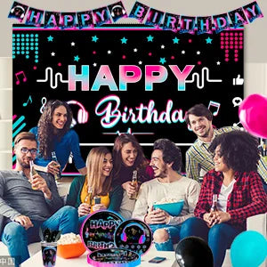 Tik Tok Party Supplies,93pcs Tiktok Party Decorations & Tableware Set - Tik Tok Party Cups,Napkins Backdrop etc Party Supplies - Big Tim's Magic Emporium