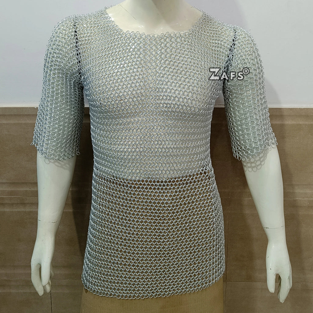 Authentic European Medieval Chainmail Shirt Handcrafted Aluminum Butted 10mm Ring Armor for Cosplay Reenactments Collectible