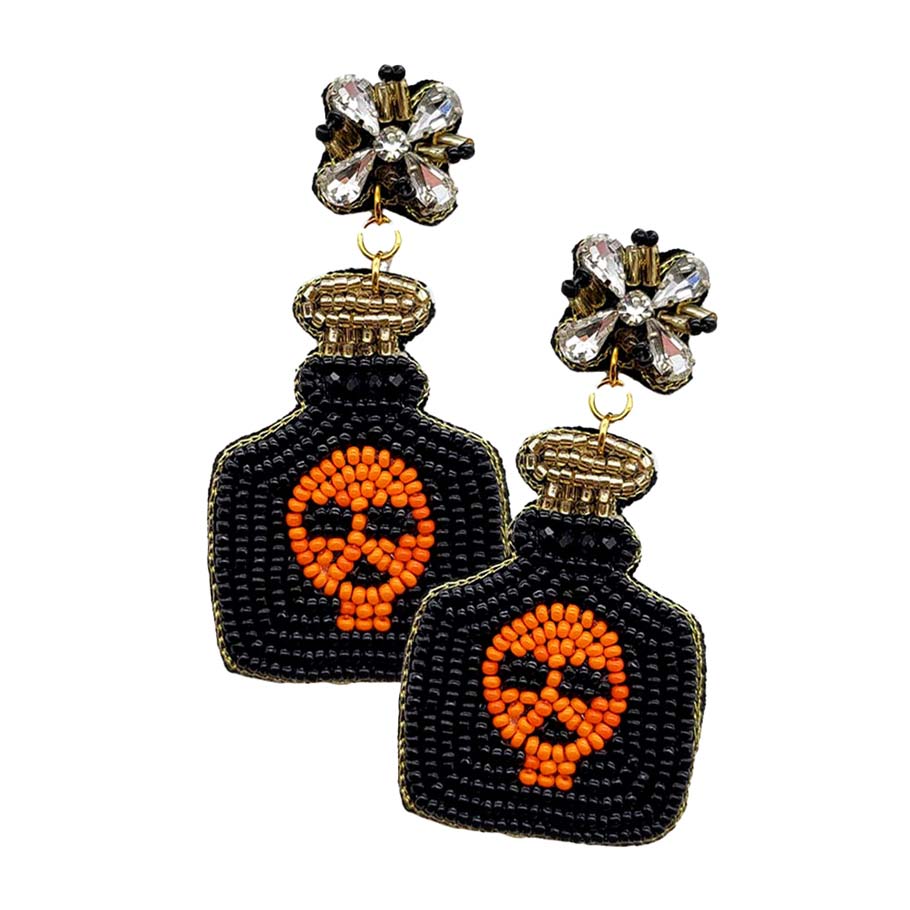 Halloween Felt Back Pumpkin Bottle Dangle Earrings by Madeline Love