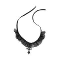 Black Lacy Gothic Cross Choker Necklace Thy Evil Court by HalloweenStore.com