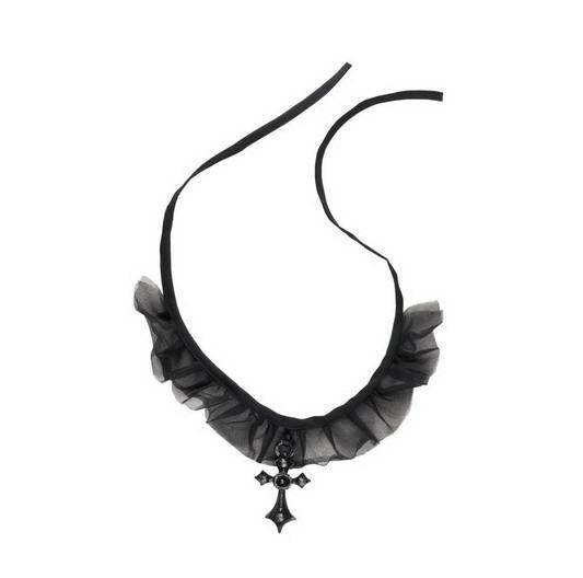 Black Lacy Gothic Cross Choker Necklace Thy Evil Court by HalloweenStore.com