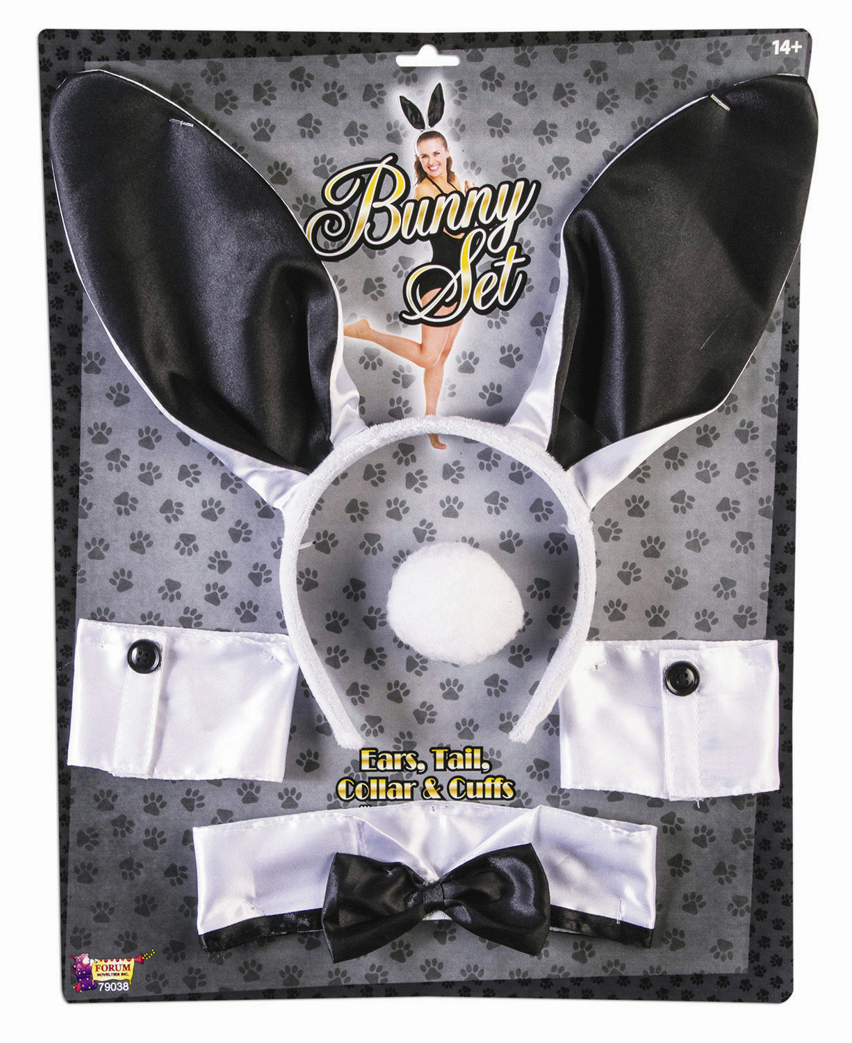 Sexy Black and White Bunny Ears Tail Collar Cuffs Costume Accessory Kit by HalloweenStore.com