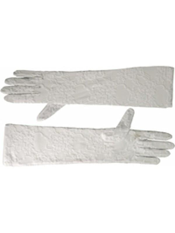 Adult White Opera Length Stretch Lace Gloves by Masquerade