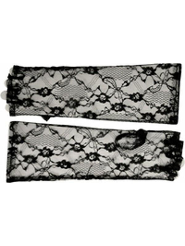 Adult Elbow Length Fingerless Black Lace Gloves by Masquerade