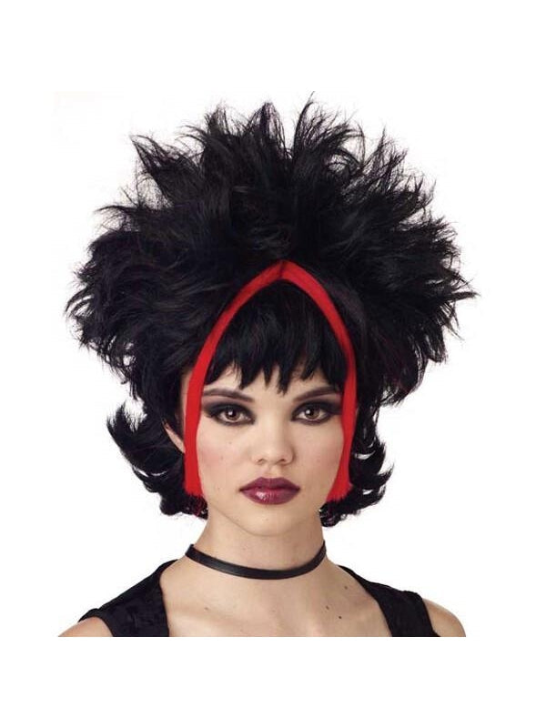 Chunky Black & Red Gothic Streaked Wig by Masquerade