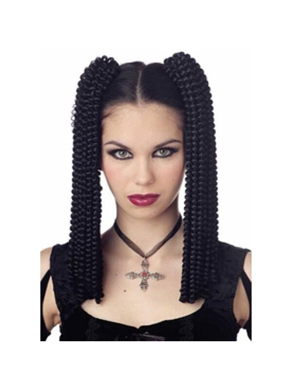 Black Spiral Fall Clip-On Hairpiece by Masquerade