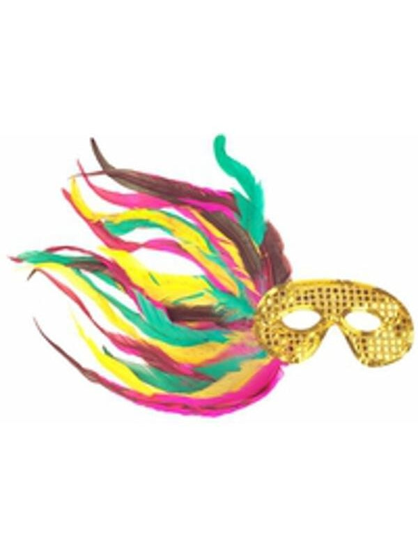 Adult Gold Sequin Side Feather Eye Mask by Masquerade