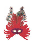 Adult Red Feather Peacock Eye Mask by Masquerade