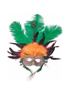 Adult Orange & Green Feather Eye Mask by Masquerade
