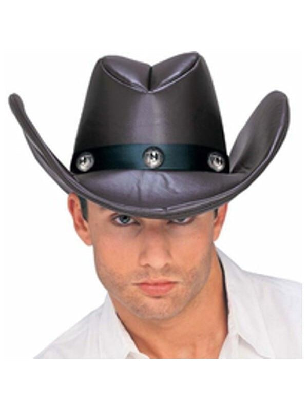 Adult Brown Faux Leather Cowboy Hat by Masquerade
