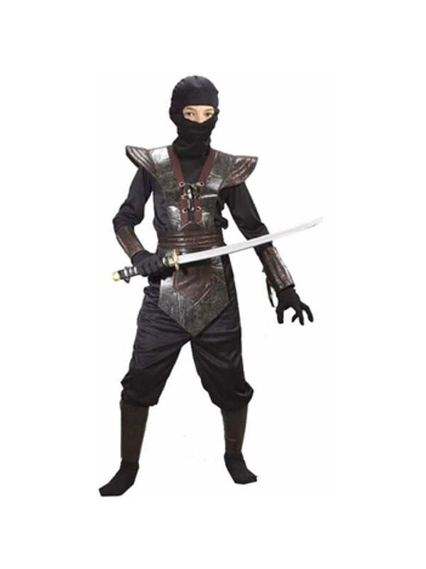 Child Leather Black Ninja Fighter Costume by Masquerade