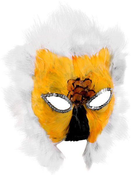 Yellow Feathered Cat Costume Mask by Masquerade
