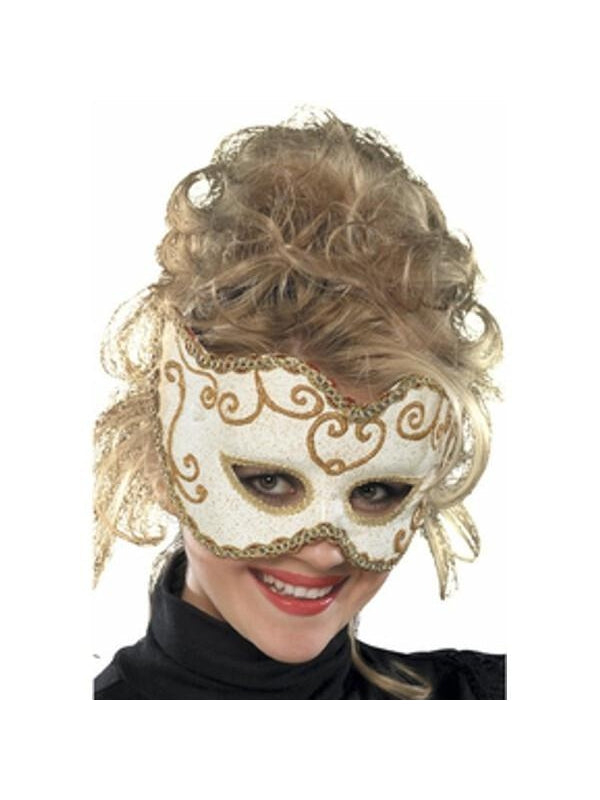 White Baroque Venetian Eyemask by Masquerade