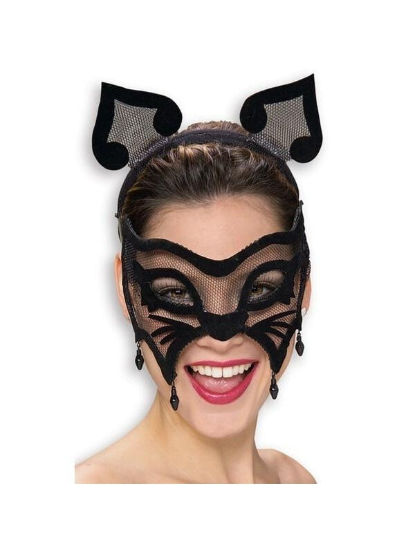 Black Cat Venetian Mask & Ears by Masquerade