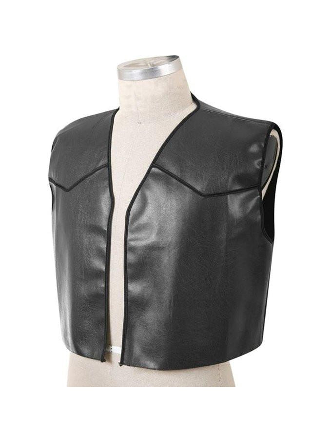 Black Faux Leather Biker Vest, Standard Size by Masquerade