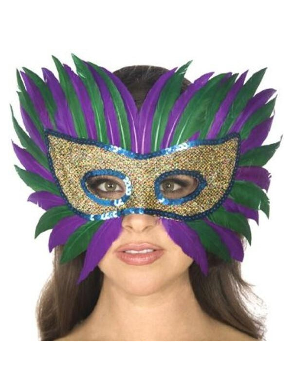 Adult Mardi Gras Feather Eye Mask by Masquerade