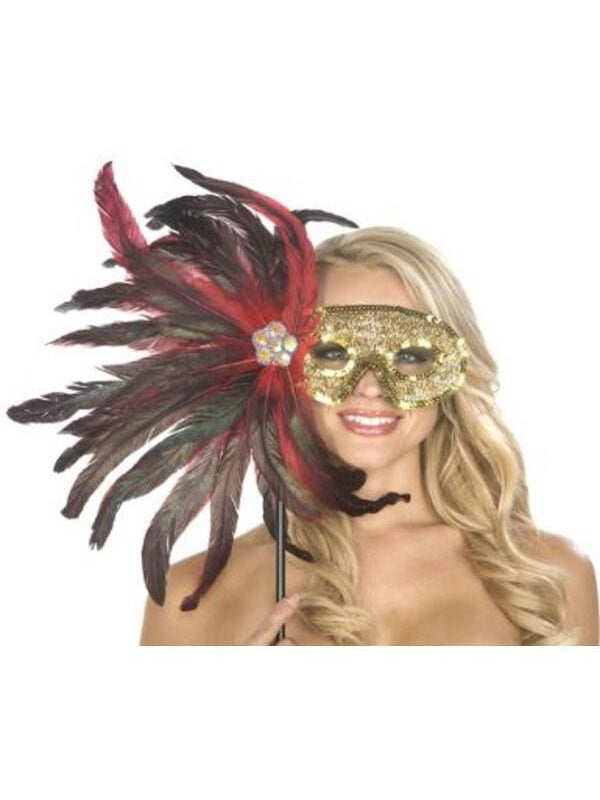 Adult Black and Red Feather Carnival Eyemask by Masquerade